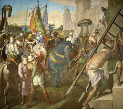 Armia Agramante, która pokonała siły Karola Wielkiego autorstwa Julius Schnorr von Carolsfeld